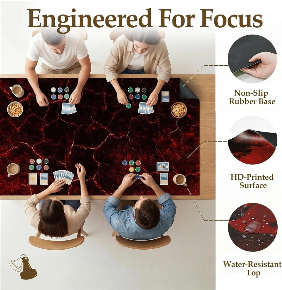 Waterproof Neoprene Large Gaming Playmat 31 X 55 Inches, Portable Board Game Table Cover, Multiuse Mat For Mahjong, Poker, Card Games, Tile Games, Dominoes And Tabletop RPGs, Volcanic Red factory